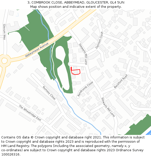 3, COMBROOK CLOSE, ABBEYMEAD, GLOUCESTER, GL4 5UN: Location map and indicative extent of plot