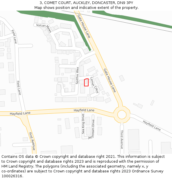 3, COMET COURT, AUCKLEY, DONCASTER, DN9 3PY: Location map and indicative extent of plot