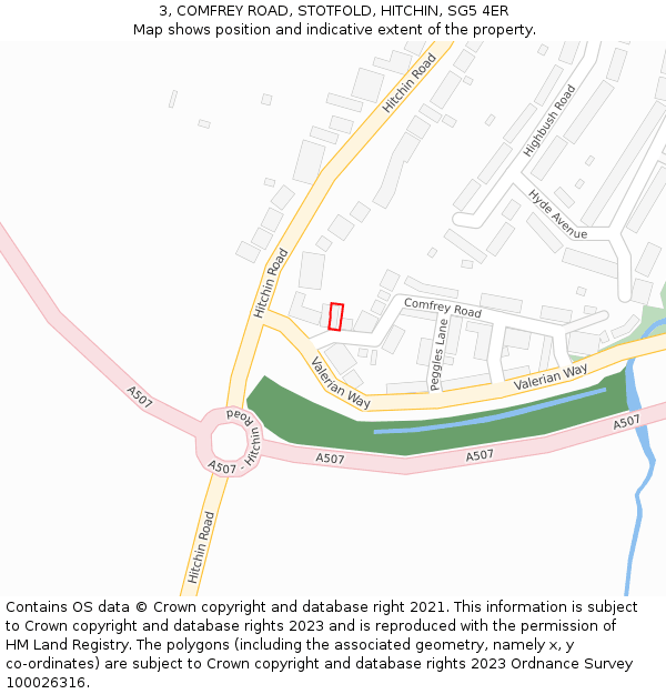 3, COMFREY ROAD, STOTFOLD, HITCHIN, SG5 4ER: Location map and indicative extent of plot