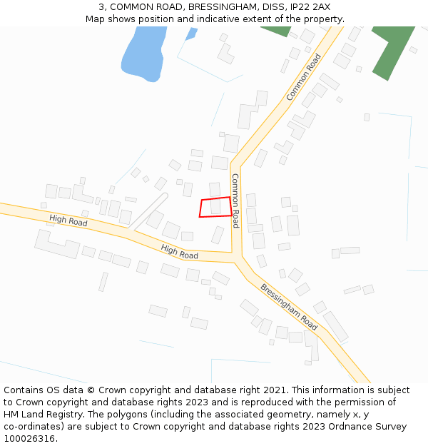 3, COMMON ROAD, BRESSINGHAM, DISS, IP22 2AX: Location map and indicative extent of plot