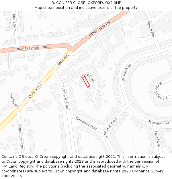 3, CONIFER CLOSE, OXFORD, OX2 9HP: Location map and indicative extent of plot