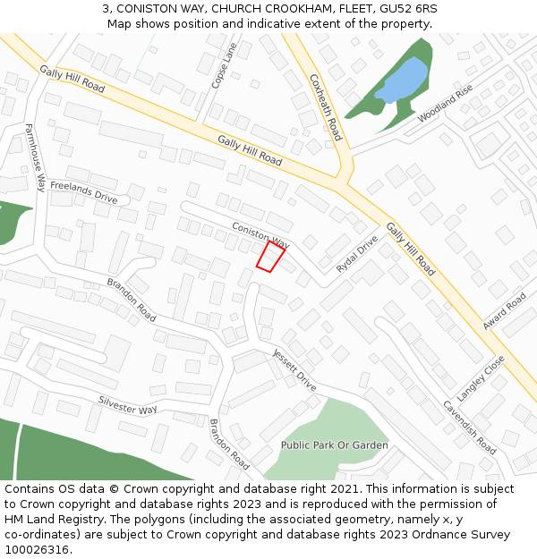 3, CONISTON WAY, CHURCH CROOKHAM, FLEET, GU52 6RS: Location map and indicative extent of plot