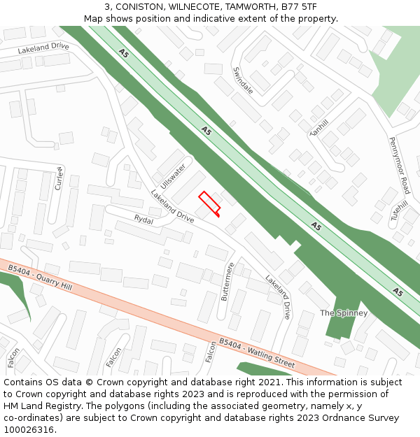 3, CONISTON, WILNECOTE, TAMWORTH, B77 5TF: Location map and indicative extent of plot