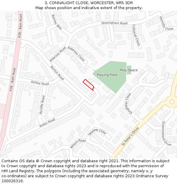 3, CONNAUGHT CLOSE, WORCESTER, WR5 3DR: Location map and indicative extent of plot