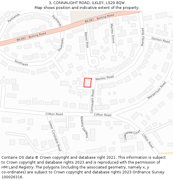 3, CONNAUGHT ROAD, ILKLEY, LS29 8QW: Location map and indicative extent of plot