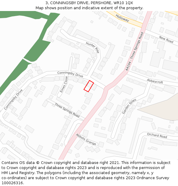 3, CONNINGSBY DRIVE, PERSHORE, WR10 1QX: Location map and indicative extent of plot