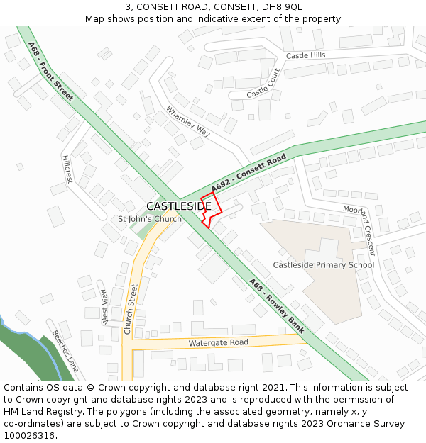 3, CONSETT ROAD, CONSETT, DH8 9QL: Location map and indicative extent of plot