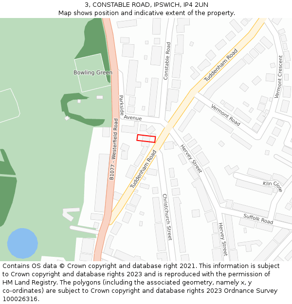 3, CONSTABLE ROAD, IPSWICH, IP4 2UN: Location map and indicative extent of plot
