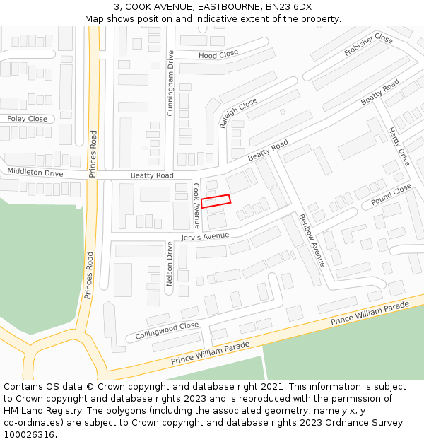 3, COOK AVENUE, EASTBOURNE, BN23 6DX: Location map and indicative extent of plot