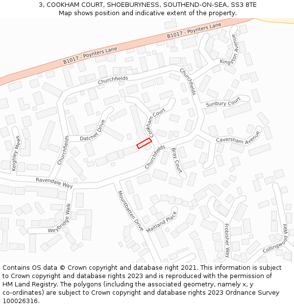 3, COOKHAM COURT, SHOEBURYNESS, SOUTHEND-ON-SEA, SS3 8TE: Location map and indicative extent of plot