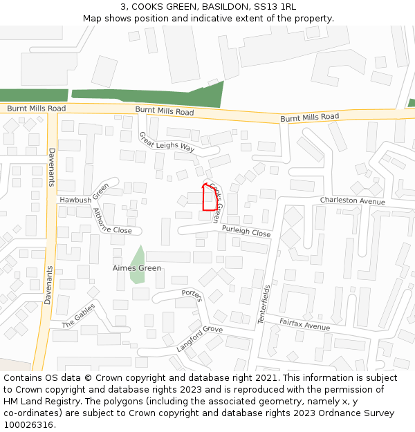 3, COOKS GREEN, BASILDON, SS13 1RL: Location map and indicative extent of plot