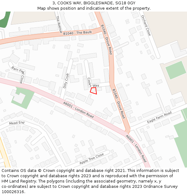 3, COOKS WAY, BIGGLESWADE, SG18 0GY: Location map and indicative extent of plot