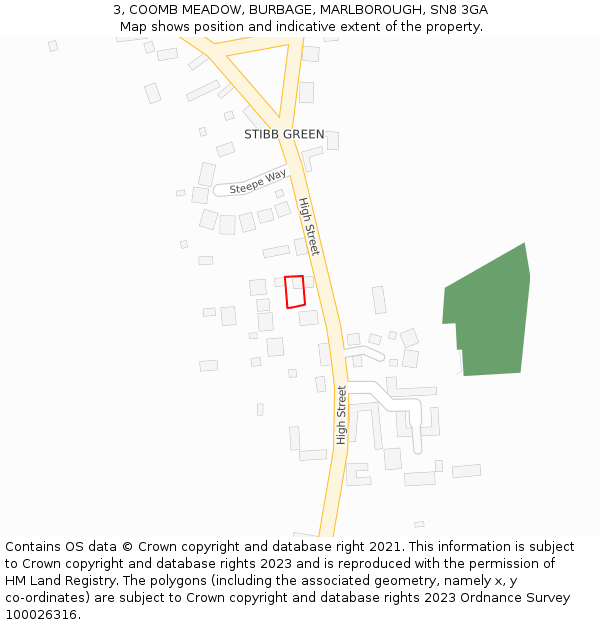 3, COOMB MEADOW, BURBAGE, MARLBOROUGH, SN8 3GA: Location map and indicative extent of plot