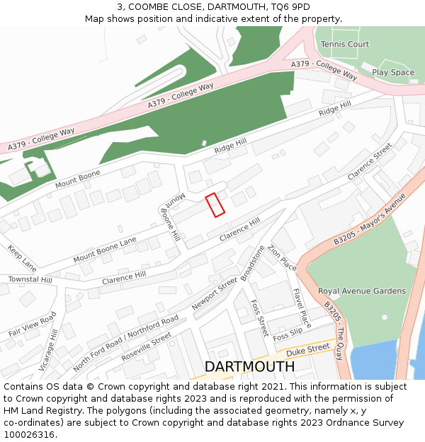 3, COOMBE CLOSE, DARTMOUTH, TQ6 9PD: Location map and indicative extent of plot