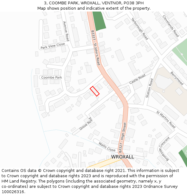 3, COOMBE PARK, WROXALL, VENTNOR, PO38 3PH: Location map and indicative extent of plot