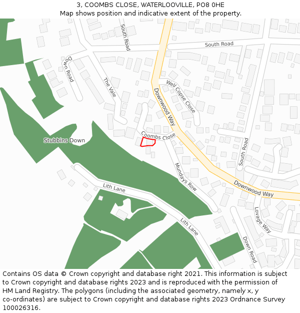 3, COOMBS CLOSE, WATERLOOVILLE, PO8 0HE: Location map and indicative extent of plot