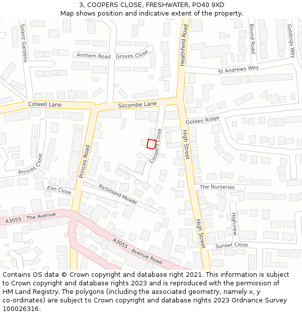 3, COOPERS CLOSE, FRESHWATER, PO40 9XD: Location map and indicative extent of plot