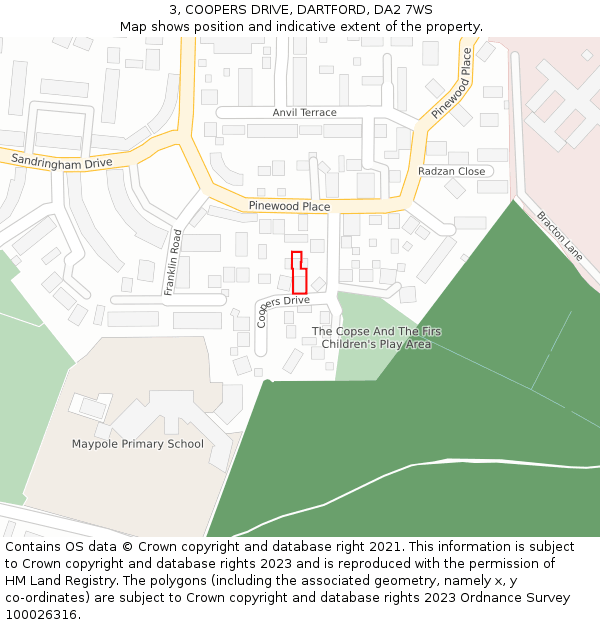 3, COOPERS DRIVE, DARTFORD, DA2 7WS: Location map and indicative extent of plot