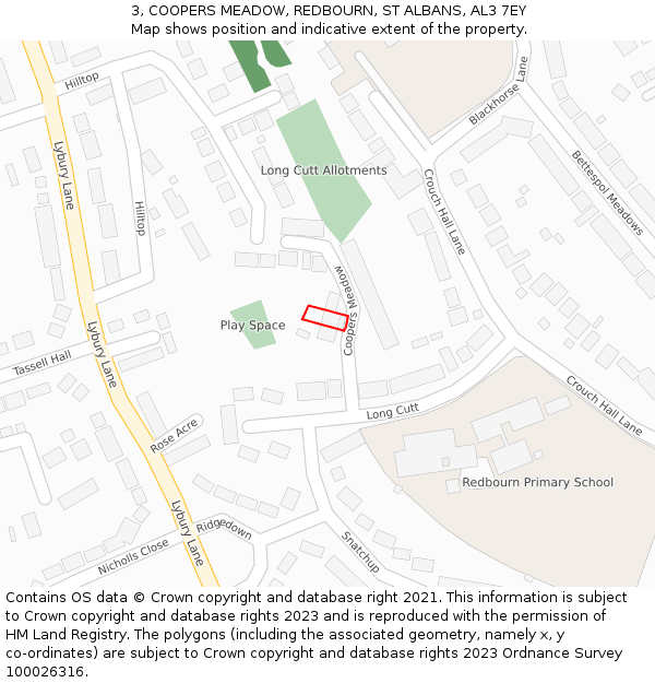 3, COOPERS MEADOW, REDBOURN, ST ALBANS, AL3 7EY: Location map and indicative extent of plot