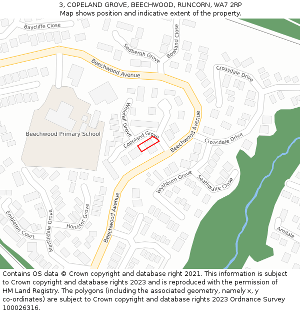 3, COPELAND GROVE, BEECHWOOD, RUNCORN, WA7 2RP: Location map and indicative extent of plot