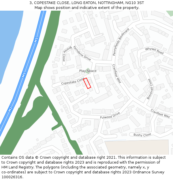 3, COPESTAKE CLOSE, LONG EATON, NOTTINGHAM, NG10 3ST: Location map and indicative extent of plot