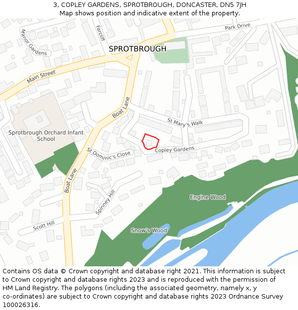 3, COPLEY GARDENS, SPROTBROUGH, DONCASTER, DN5 7JH: Location map and indicative extent of plot