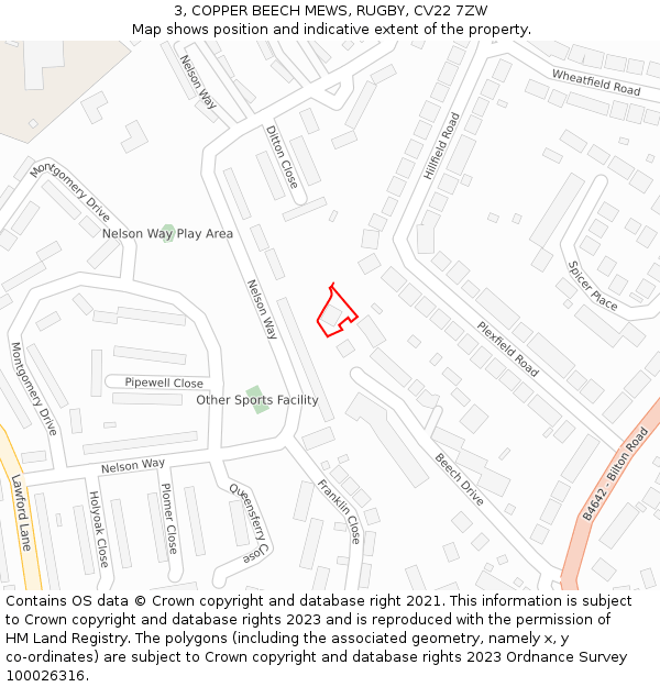 3, COPPER BEECH MEWS, RUGBY, CV22 7ZW: Location map and indicative extent of plot