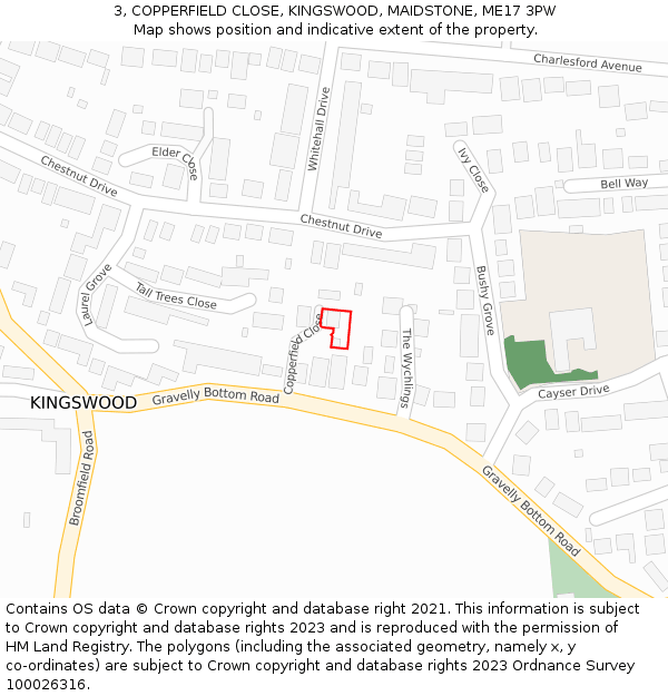 3, COPPERFIELD CLOSE, KINGSWOOD, MAIDSTONE, ME17 3PW: Location map and indicative extent of plot