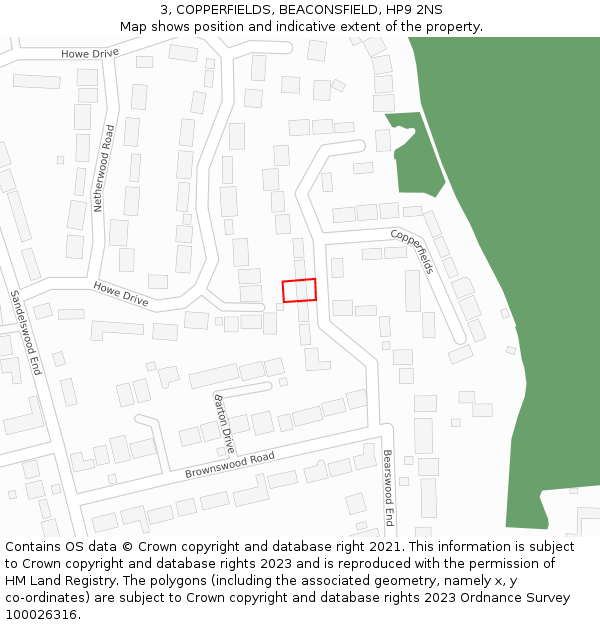 3, COPPERFIELDS, BEACONSFIELD, HP9 2NS: Location map and indicative extent of plot