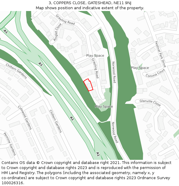 3, COPPERS CLOSE, GATESHEAD, NE11 9NJ: Location map and indicative extent of plot