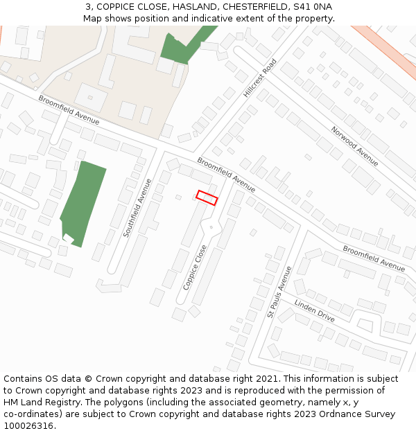 3, COPPICE CLOSE, HASLAND, CHESTERFIELD, S41 0NA: Location map and indicative extent of plot
