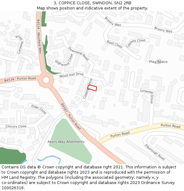 3, COPPICE CLOSE, SWINDON, SN2 2RB: Location map and indicative extent of plot