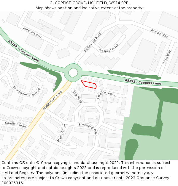 3, COPPICE GROVE, LICHFIELD, WS14 9PR: Location map and indicative extent of plot