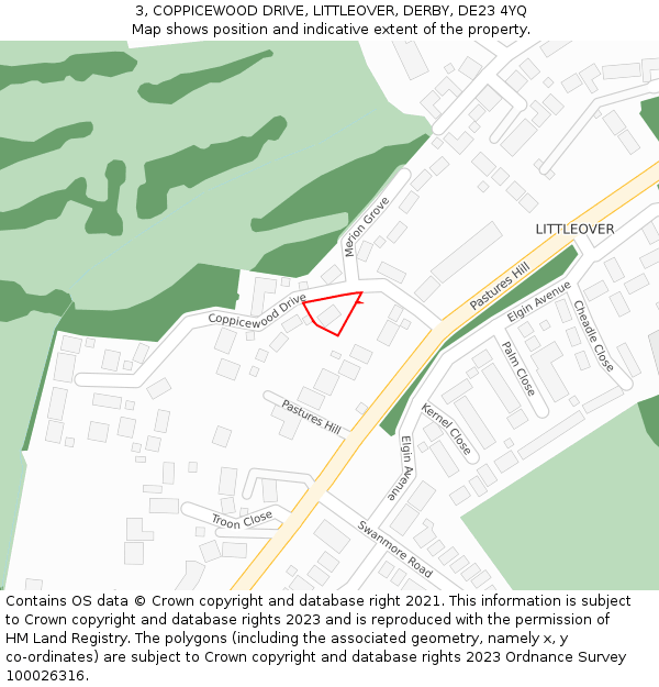 3, COPPICEWOOD DRIVE, LITTLEOVER, DERBY, DE23 4YQ: Location map and indicative extent of plot