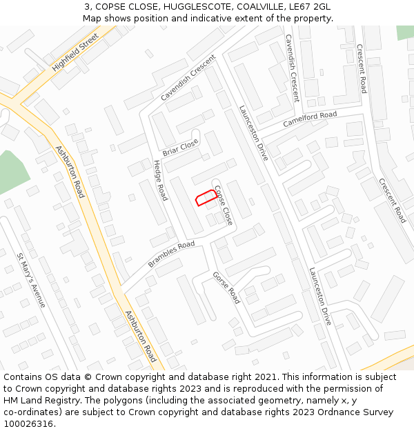 3, COPSE CLOSE, HUGGLESCOTE, COALVILLE, LE67 2GL: Location map and indicative extent of plot