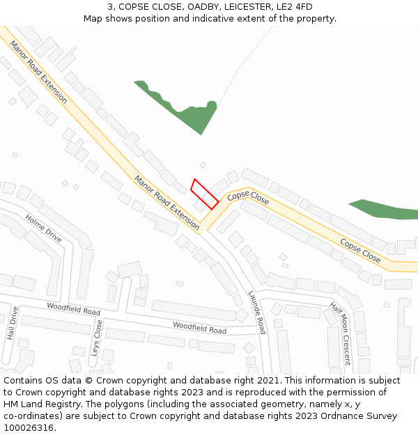 3, COPSE CLOSE, OADBY, LEICESTER, LE2 4FD: Location map and indicative extent of plot