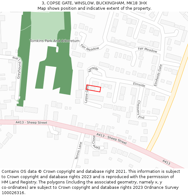 3, COPSE GATE, WINSLOW, BUCKINGHAM, MK18 3HX: Location map and indicative extent of plot