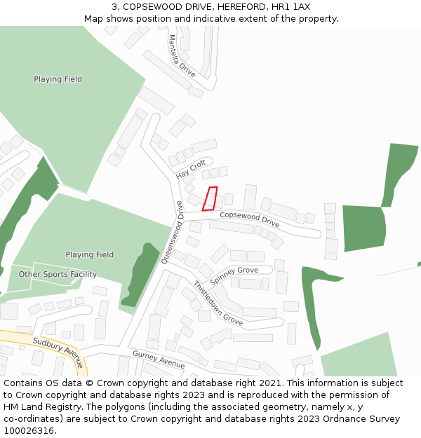 3, COPSEWOOD DRIVE, HEREFORD, HR1 1AX: Location map and indicative extent of plot