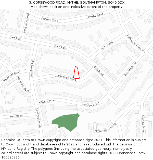 3, COPSEWOOD ROAD, HYTHE, SOUTHAMPTON, SO45 5DX: Location map and indicative extent of plot