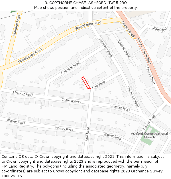 3, COPTHORNE CHASE, ASHFORD, TW15 2RQ: Location map and indicative extent of plot