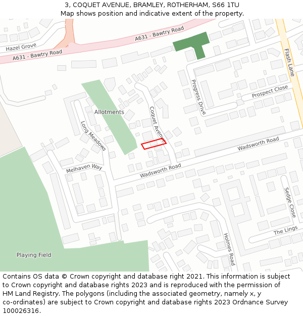 3, COQUET AVENUE, BRAMLEY, ROTHERHAM, S66 1TU: Location map and indicative extent of plot