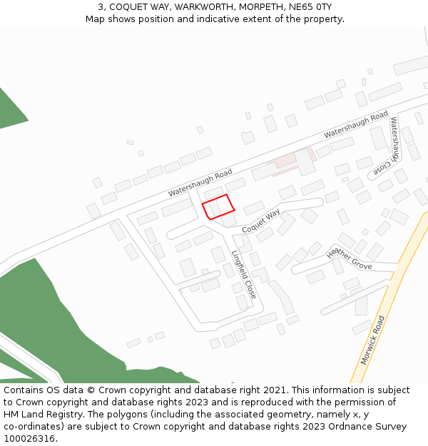 3, COQUET WAY, WARKWORTH, MORPETH, NE65 0TY: Location map and indicative extent of plot