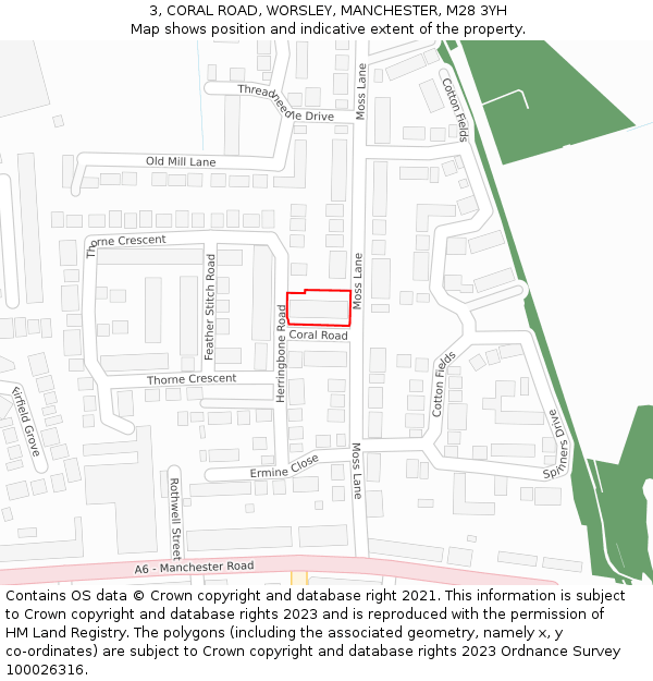 3, CORAL ROAD, WORSLEY, MANCHESTER, M28 3YH: Location map and indicative extent of plot