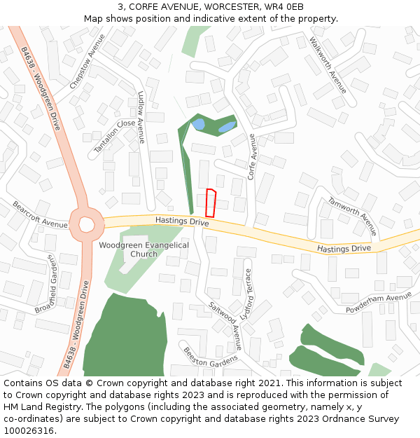 3, CORFE AVENUE, WORCESTER, WR4 0EB: Location map and indicative extent of plot