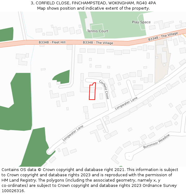 3, CORFIELD CLOSE, FINCHAMPSTEAD, WOKINGHAM, RG40 4PA: Location map and indicative extent of plot