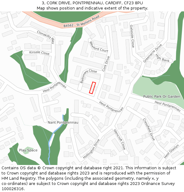 3, CORK DRIVE, PONTPRENNAU, CARDIFF, CF23 8PU: Location map and indicative extent of plot