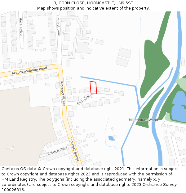 3, CORN CLOSE, HORNCASTLE, LN9 5ST: Location map and indicative extent of plot