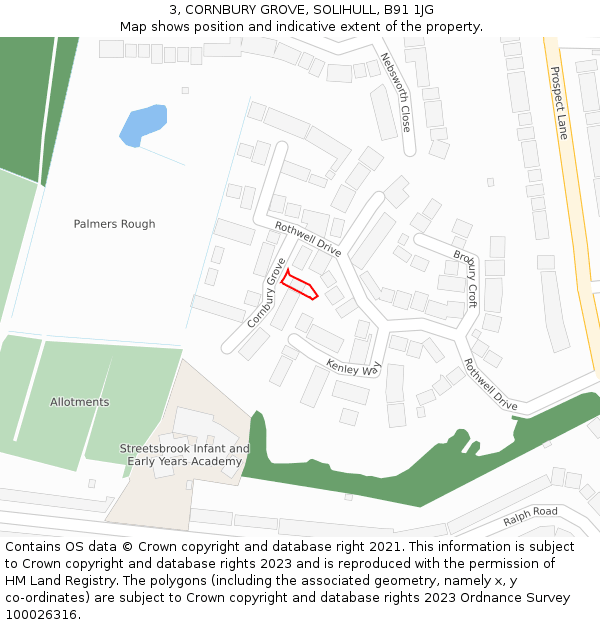 3, CORNBURY GROVE, SOLIHULL, B91 1JG: Location map and indicative extent of plot