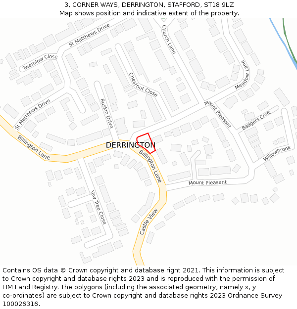 3, CORNER WAYS, DERRINGTON, STAFFORD, ST18 9LZ: Location map and indicative extent of plot