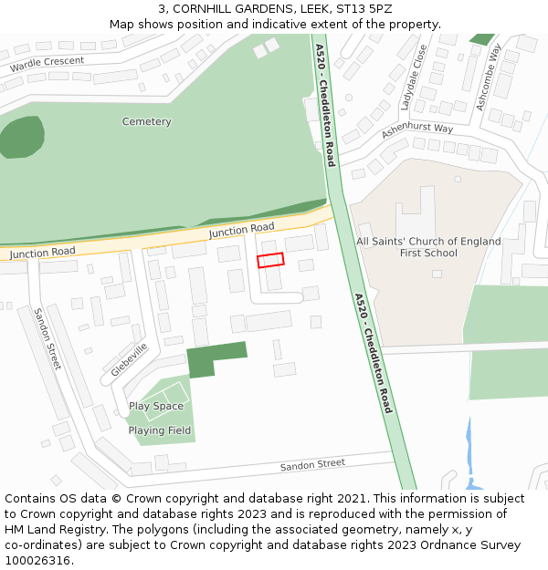 3, CORNHILL GARDENS, LEEK, ST13 5PZ: Location map and indicative extent of plot